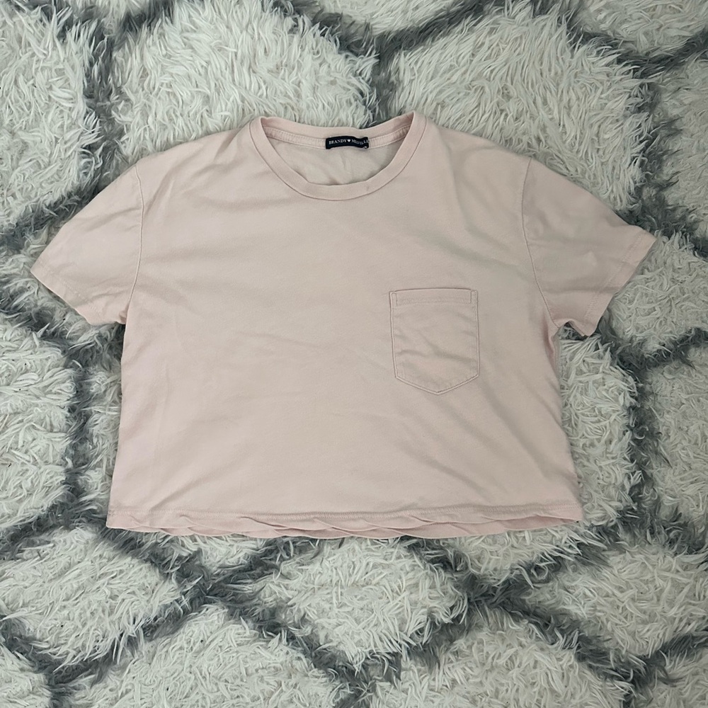 BRANDY MELVILLE - ONE SIZE Pocket Cropped Short Sleeve T-Shirt - Light Pink